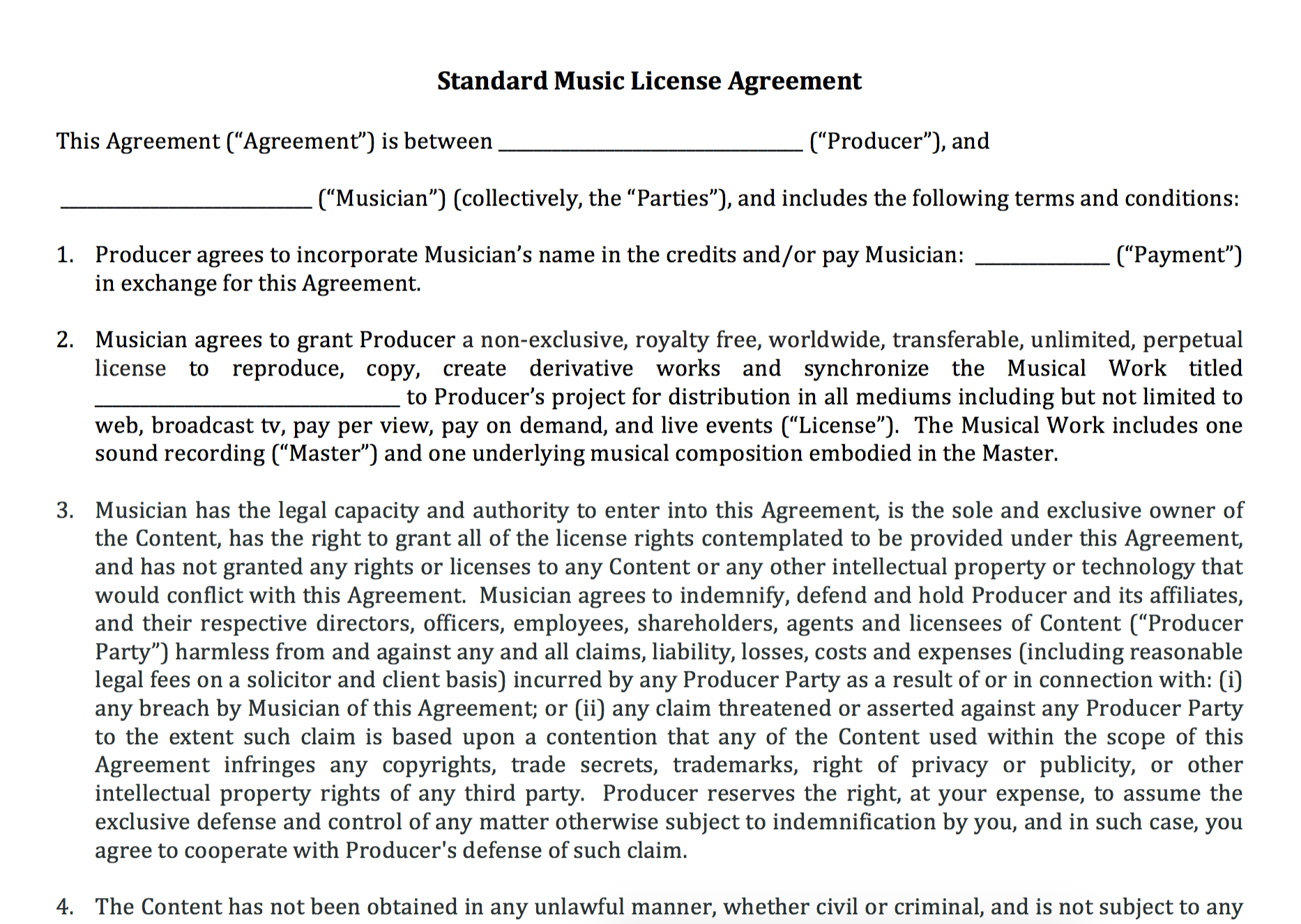 agreement license film sample Music Agreement Standard License Nimia